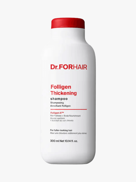 Dr.ForHair Folligen Thickening Shampoo in branded component on a light gray background